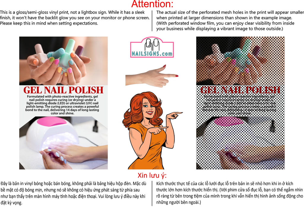 Salon 08 Perforated Mesh One Way Vision See-Through Window Vinyl Gel Nail Sign Vertical