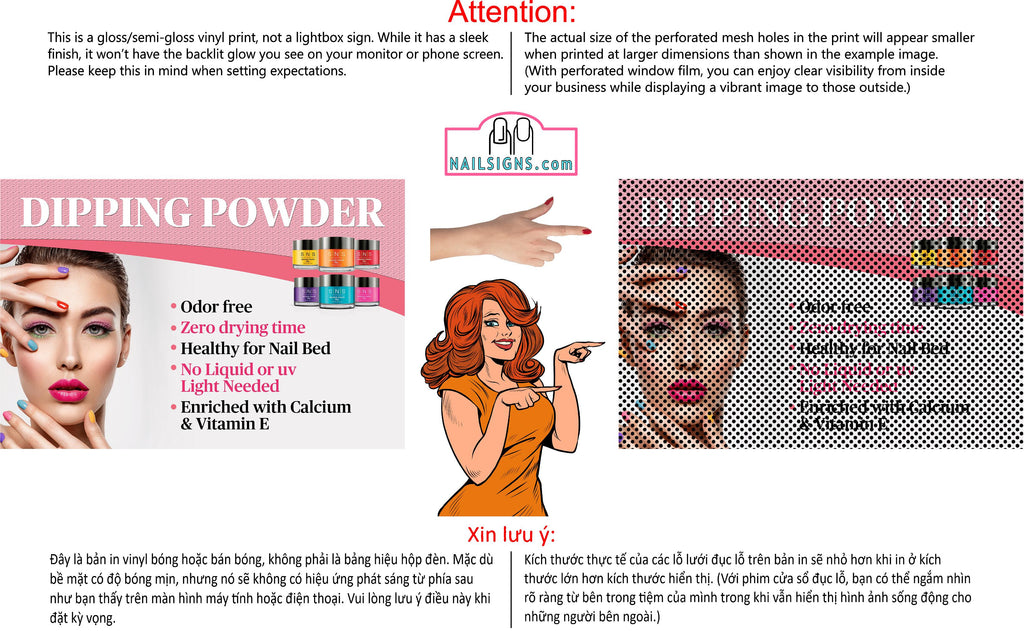 Salon 09 Perforated Mesh One Way Vision See-Through Window Vinyl Dipping Powder SNS Nail Sign Horizontal