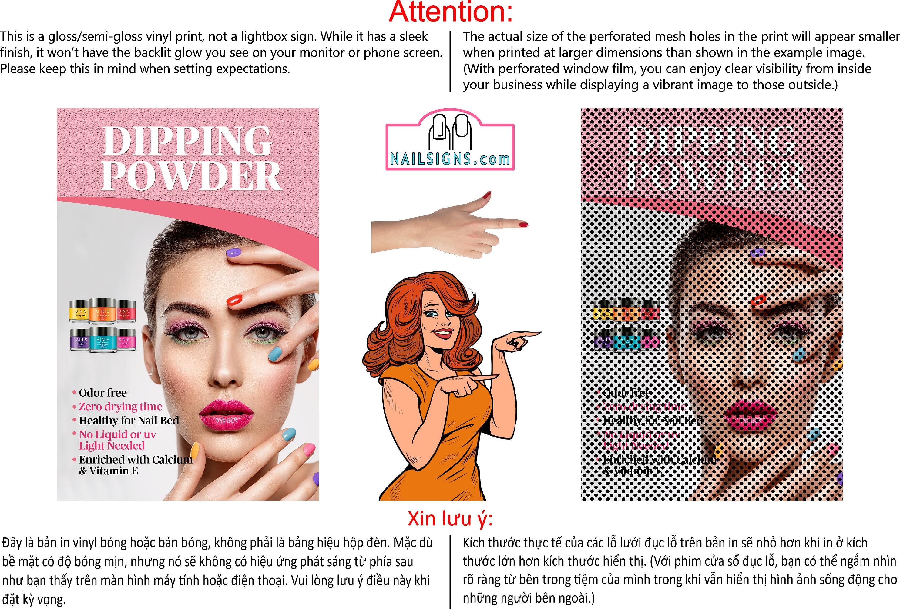 Salon 01 Perforated Mesh One Way Vision See-Through Window Vinyl SNS Dipping Powder Vertical