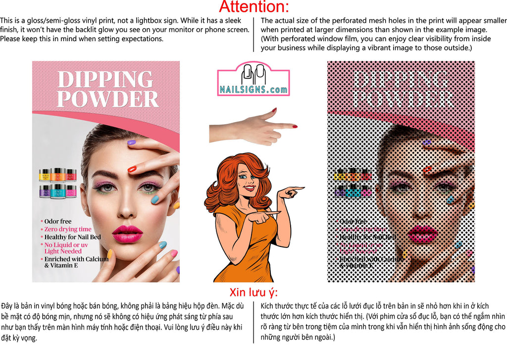 Salon 01 Perforated Mesh One Way Vision See-Through Window Vinyl SNS Dipping Powder Vertical