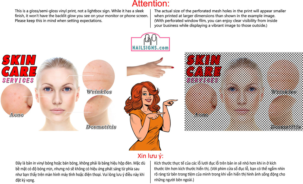 Skin Care 10 Perforated Mesh One Way Vision See-Through Window Vinyl Nail Sign Horizontal