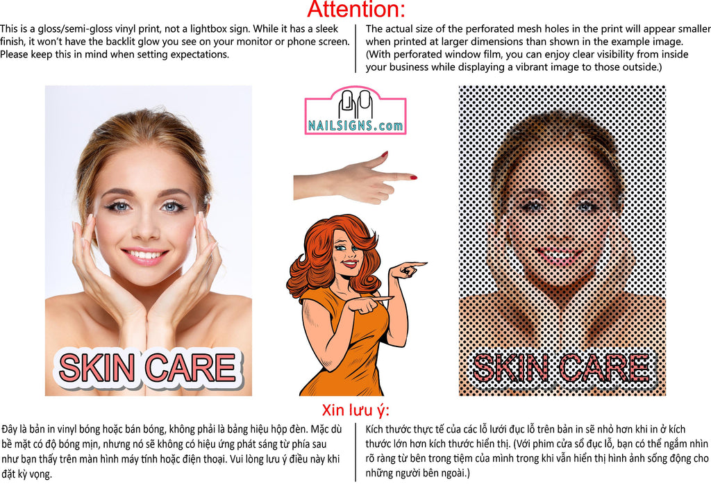 Skin Care 02 Perforated Mesh One Way Vision See-Through Window Vinyl Nail Salon Sign Vertical