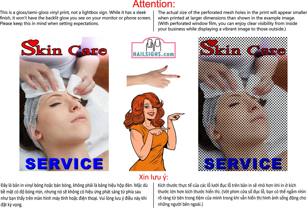 Skin Care 03 Perforated Mesh One Way Vision See-Through Window Vinyl Nail Salon Sign Vertical