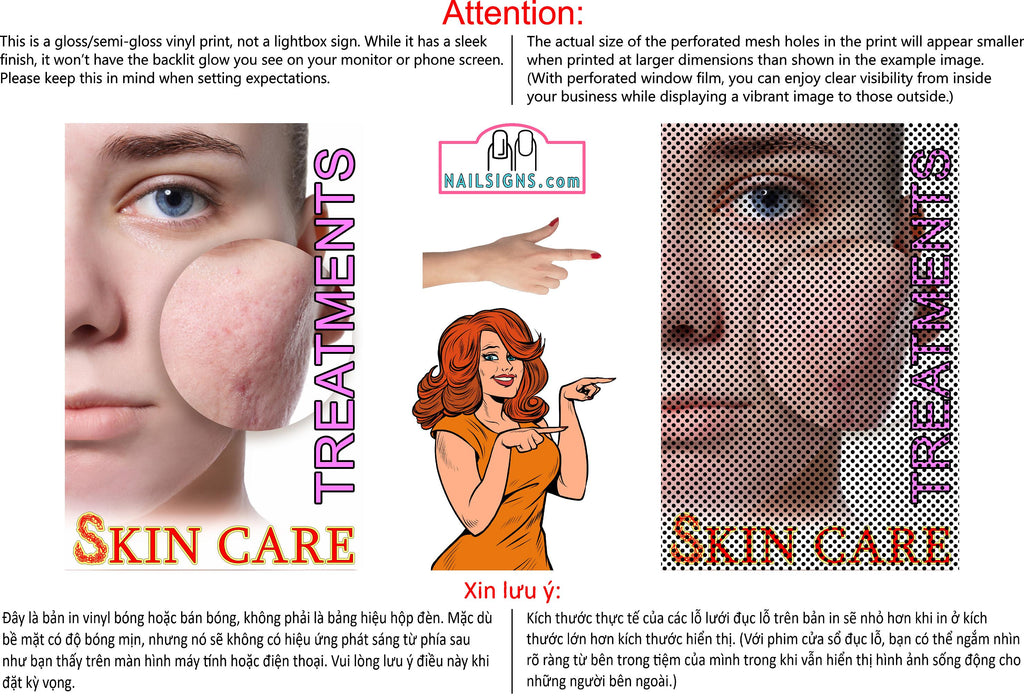 Skin Care 04 Perforated Mesh One Way Vision See-Through Window Vinyl Nail Salon Sign Vertical