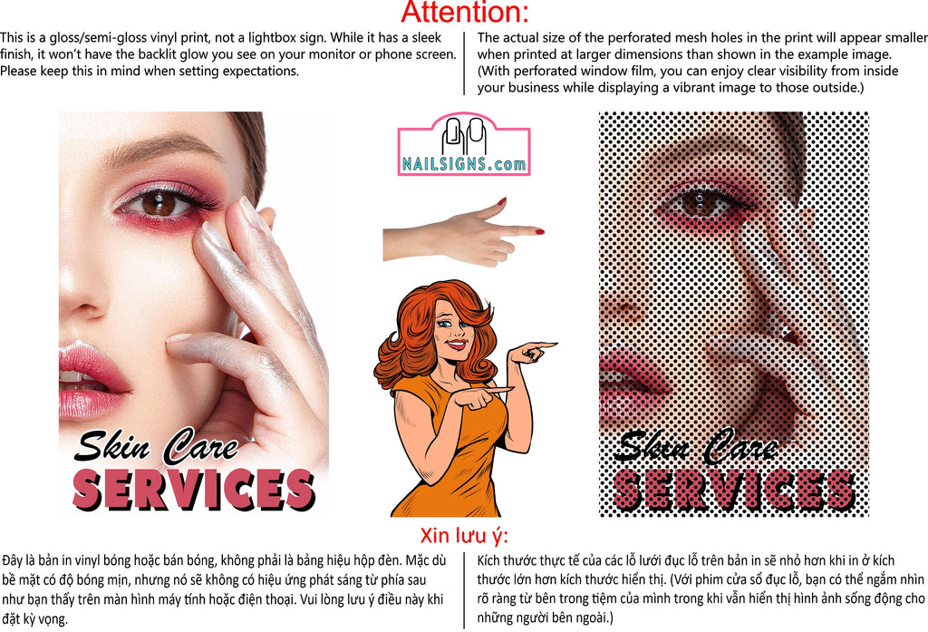 Skin Care 05 Perforated Mesh One Way Vision See-Through Window Vinyl Nail Salon Sign Vertical