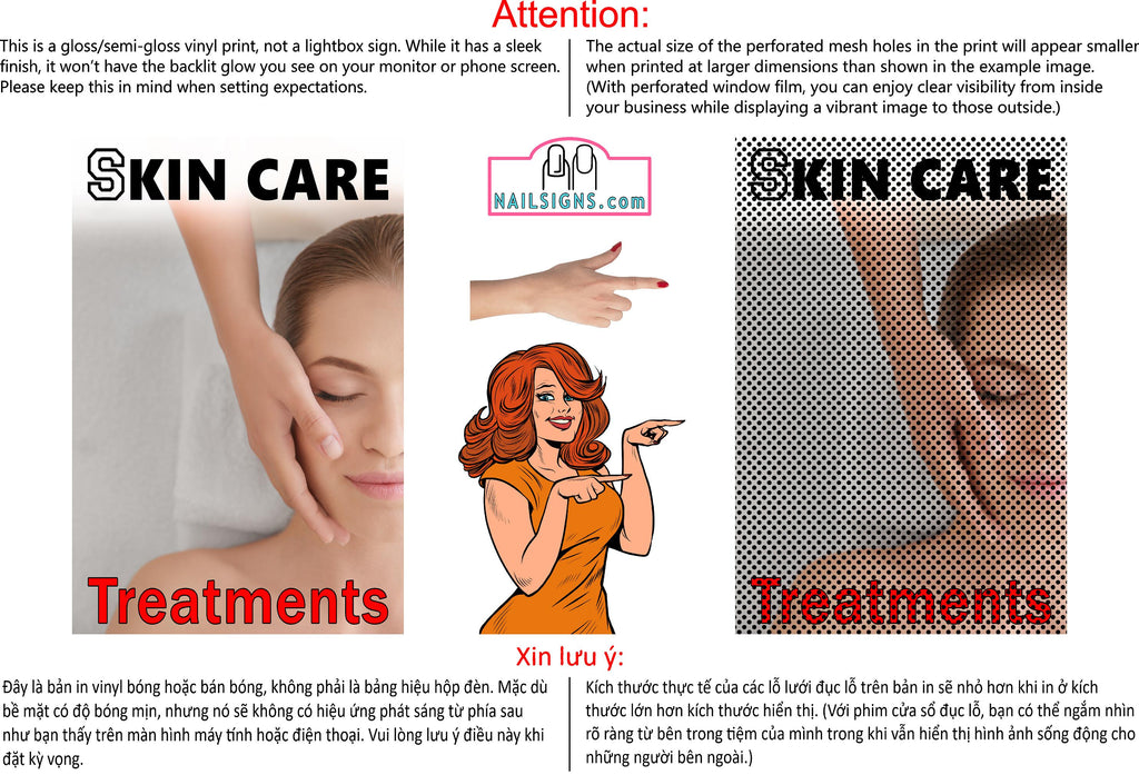 Skin Care 06 Perforated Mesh One Way Vision See-Through Window Vinyl Nail Salon Sign Vertical