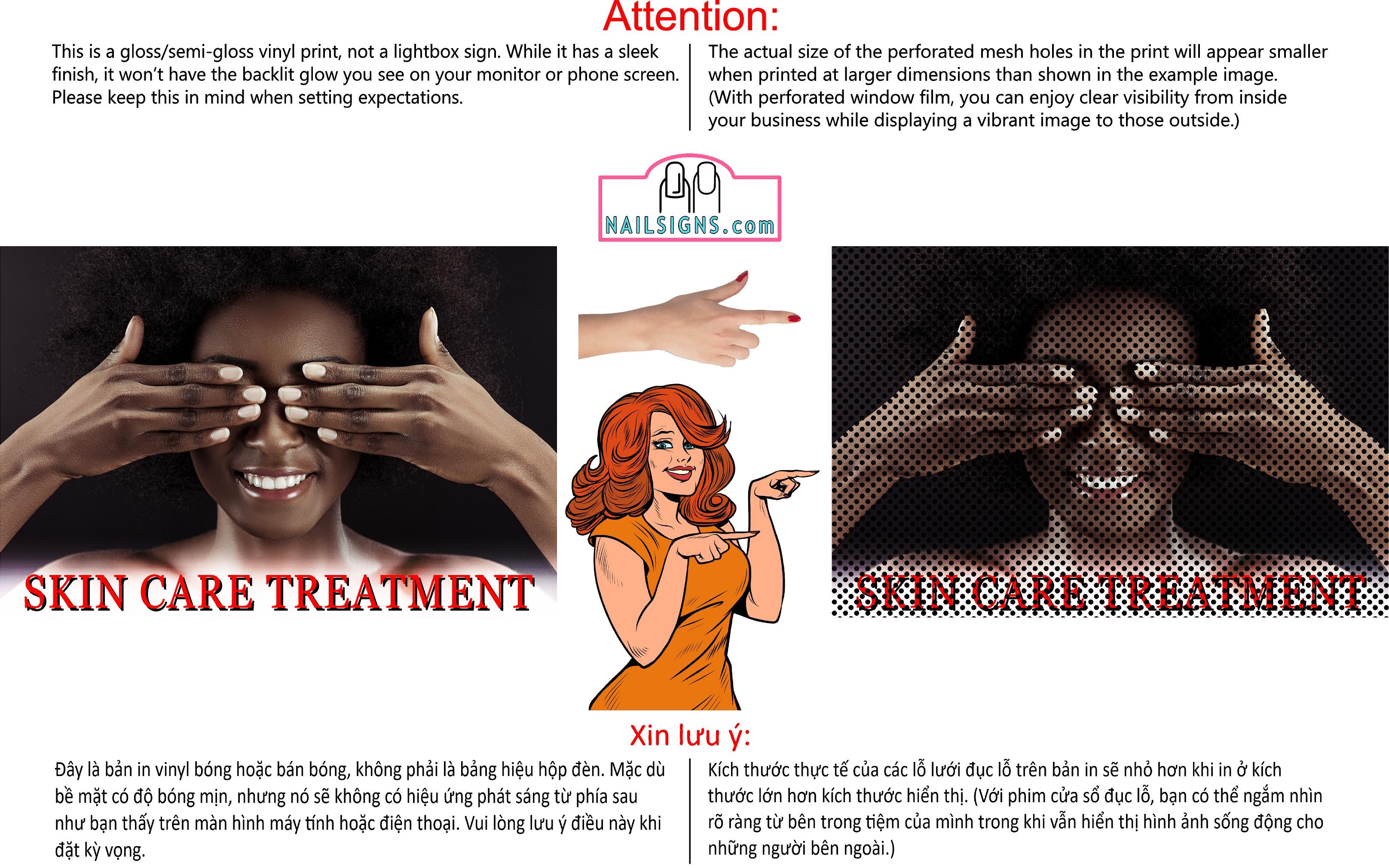 Skin Care 09 Perforated Mesh Vinyl One Way Vision See Through Medical Treatment Service Horizontal