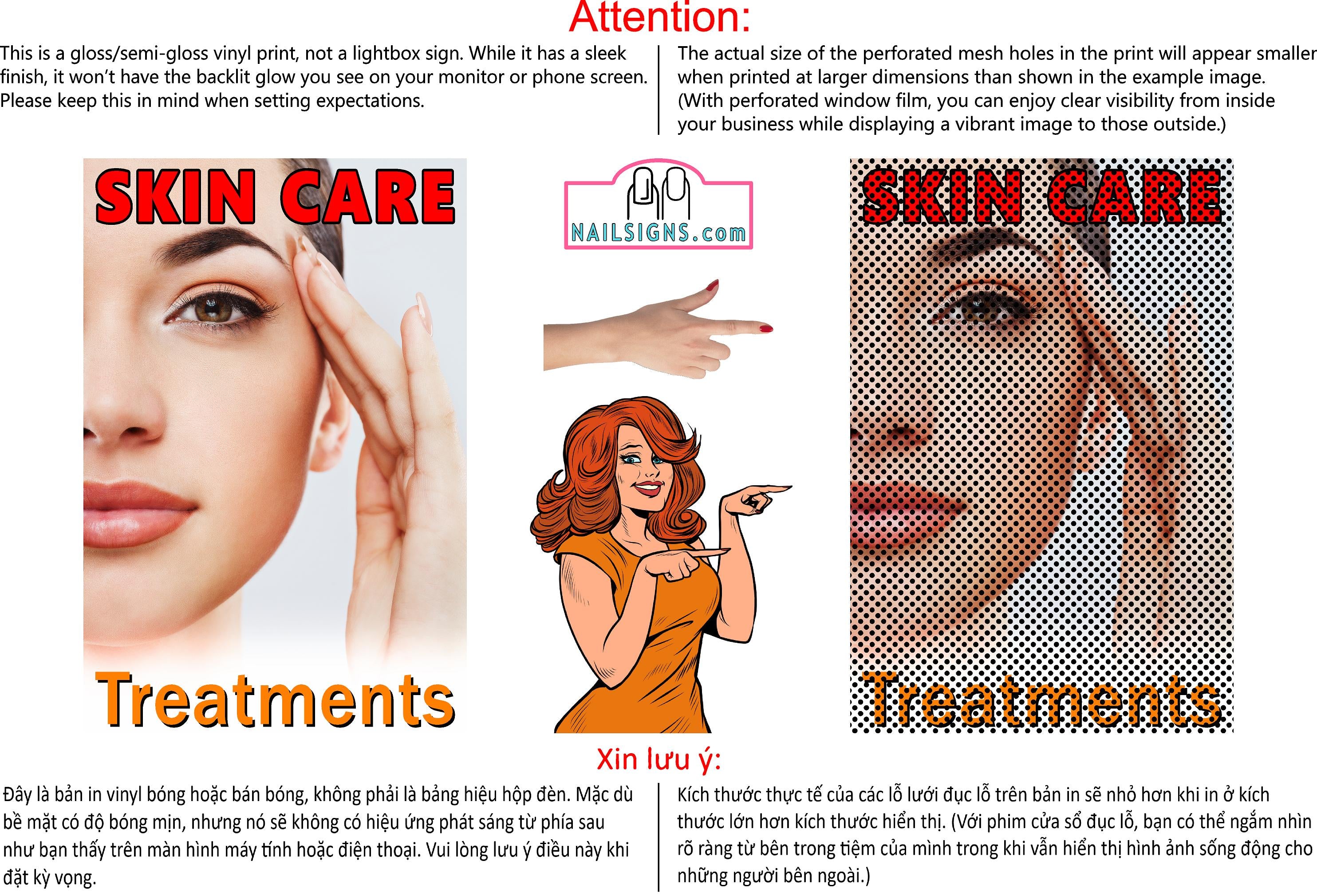 Skin Care 01 Perforated Mesh One Way Vision See-Through Window Vinyl Nail Salon Sign Vertical
