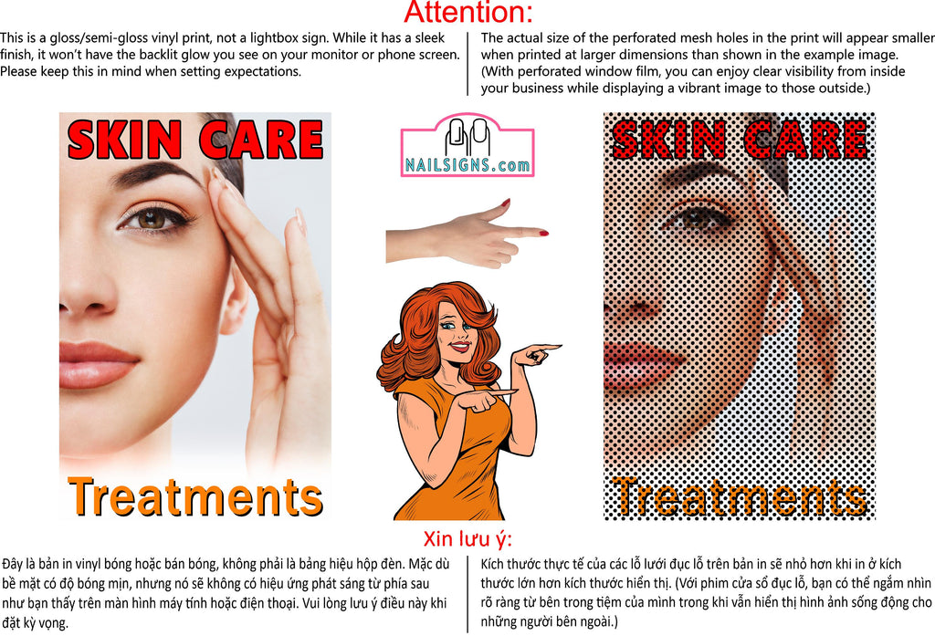 Skin Care 01 Perforated Mesh One Way Vision See-Through Window Vinyl Nail Salon Sign Vertical