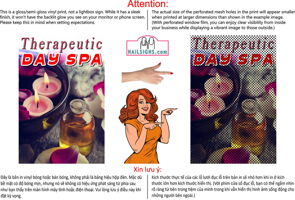 Spa 20 Perforated Mesh One Way Vision See-Through Window Vinyl Salon Sign Vertical