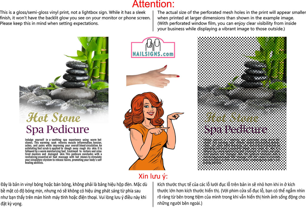 Spa 23 Perforated Mesh One Way Vision See-Through Window Vinyl Salon Sign Vertical