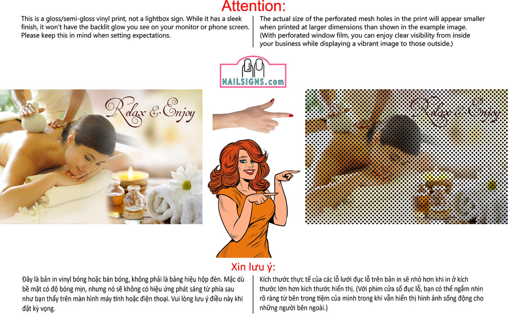 Spa 29 Perforated Mesh One Way Vision See-Through Window Vinyl Salon Sign Horizontal