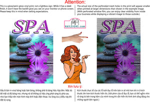 Spa 01 Perforated Mesh One Way Vision See-Through Window Vinyl Nail Salon Sign Vertical