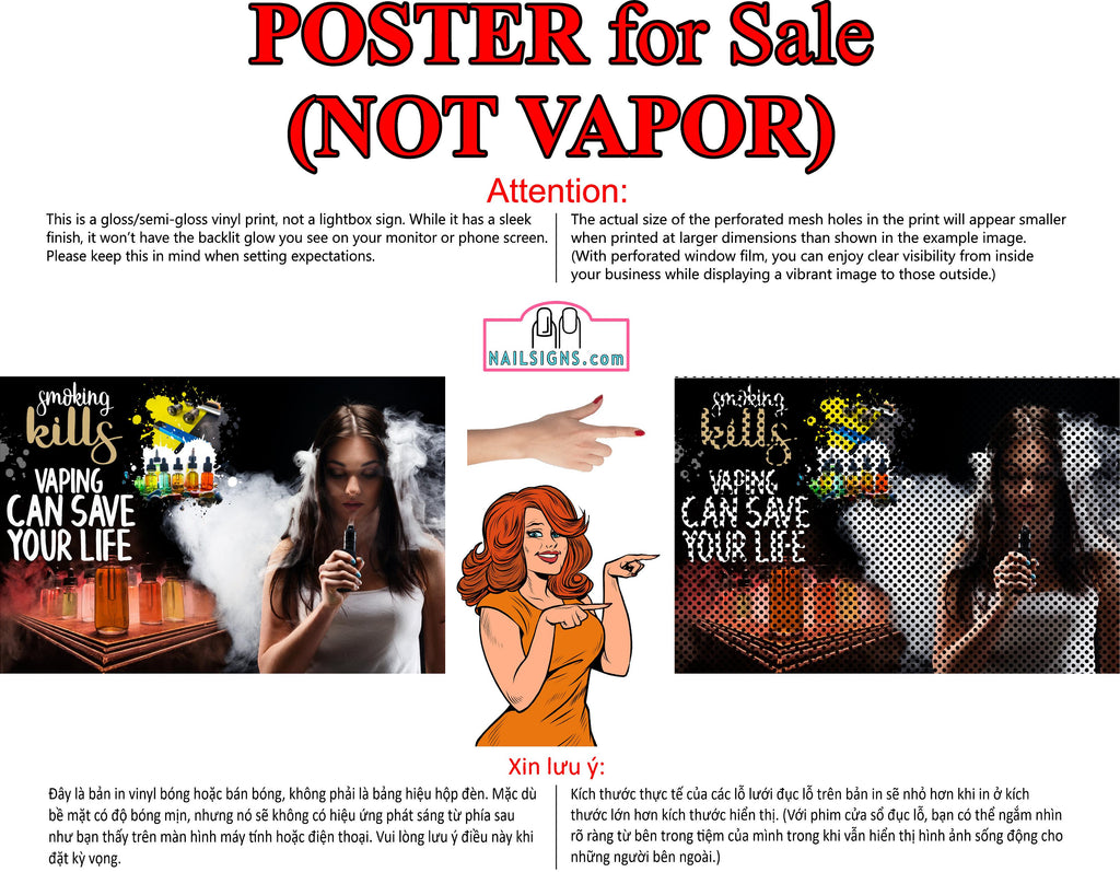 Vape 10 Perforated Mesh One Way Vision Window Vinyl See Through store Sign Juice Vaper e-liquids Pen Shop Horizontal