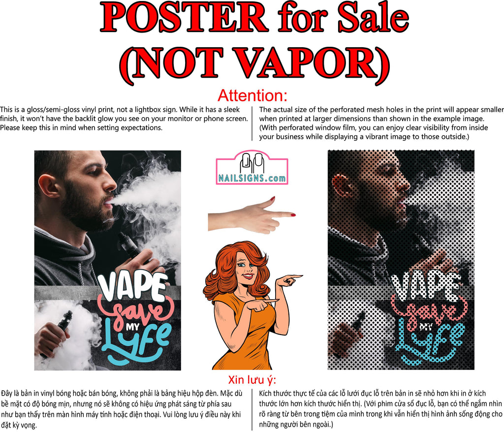 Vape 07 Perforated Mesh One Way Vision Window Vinyl See Through store Sign Juice Vaper e-liquids Pen Shop Vertical