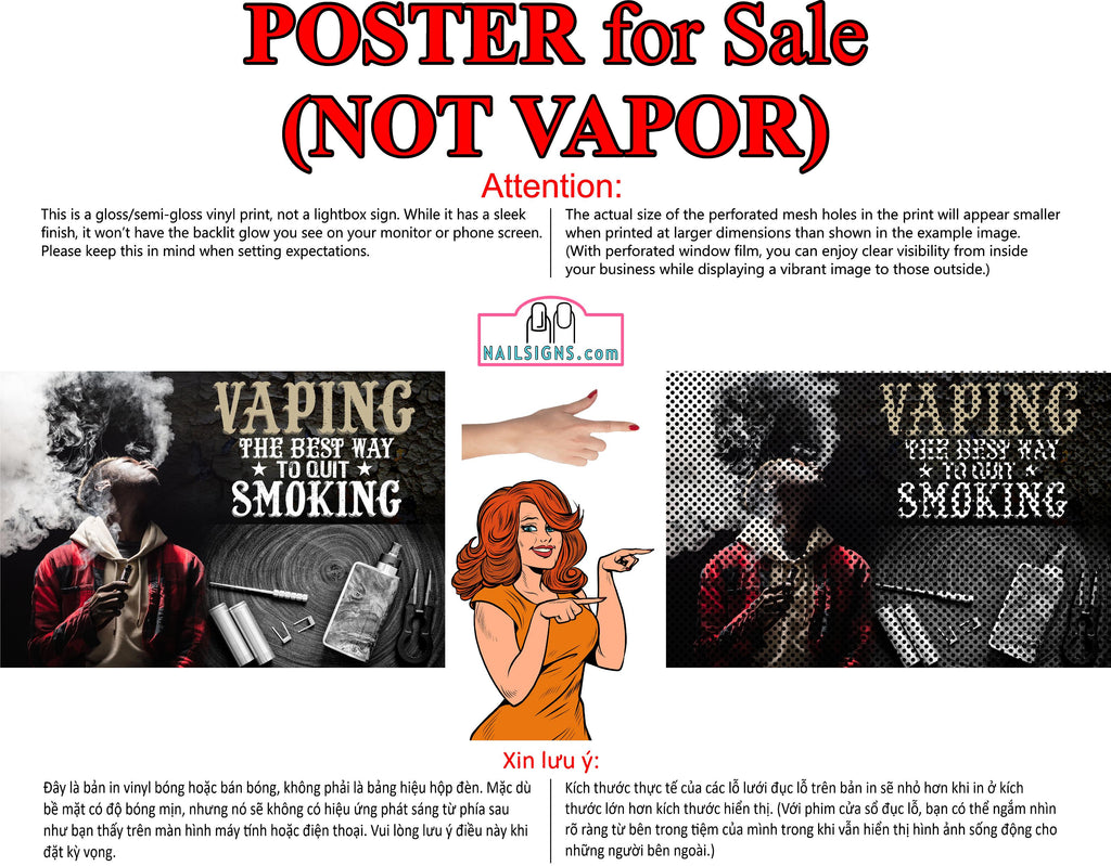 Vape 09 Perforated Mesh One Way Vision Window Vinyl See Through store Sign Juice Vaper e-liquids Pen Shop Horizontal