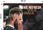 Barber 09 Perforated Mesh One Way Vision Window See-Through Sign Salon Vinyl Beard Men Boy Haircut Horizontal