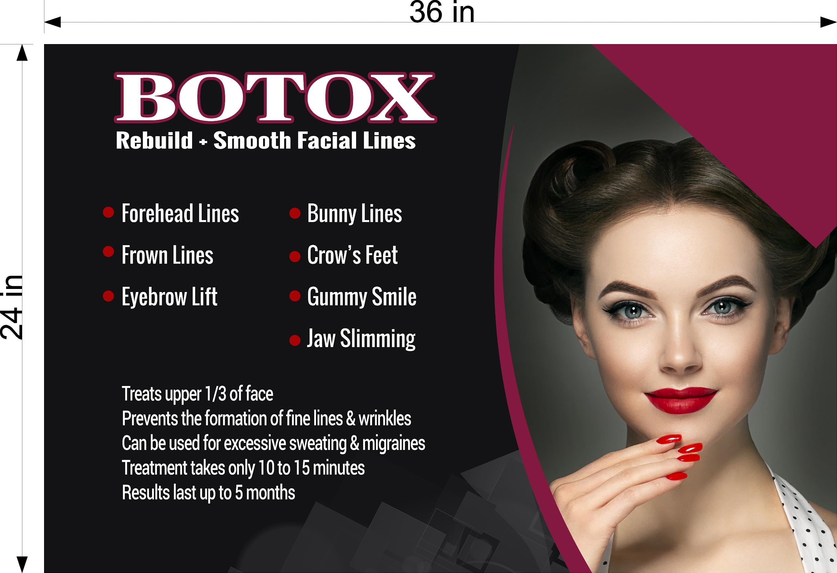 Botox 20 Window Decal Interior/Exterior Vinyl Adhesive Front BLOCKS Outside Inside View Translucent Privacy Horizontal