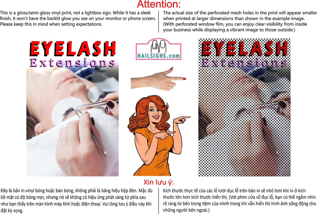 Eyelash 03 Perforated Mesh One Way Vision See-Through Window Vinyl Salon Sign Extension Vertical