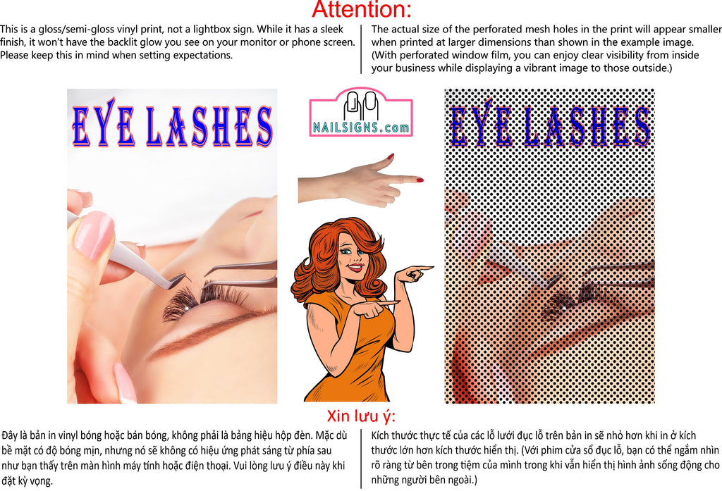 Eyelash 04 Perforated Mesh One Way Vision See-Through Window Vinyl Salon Sign Extension Vertical