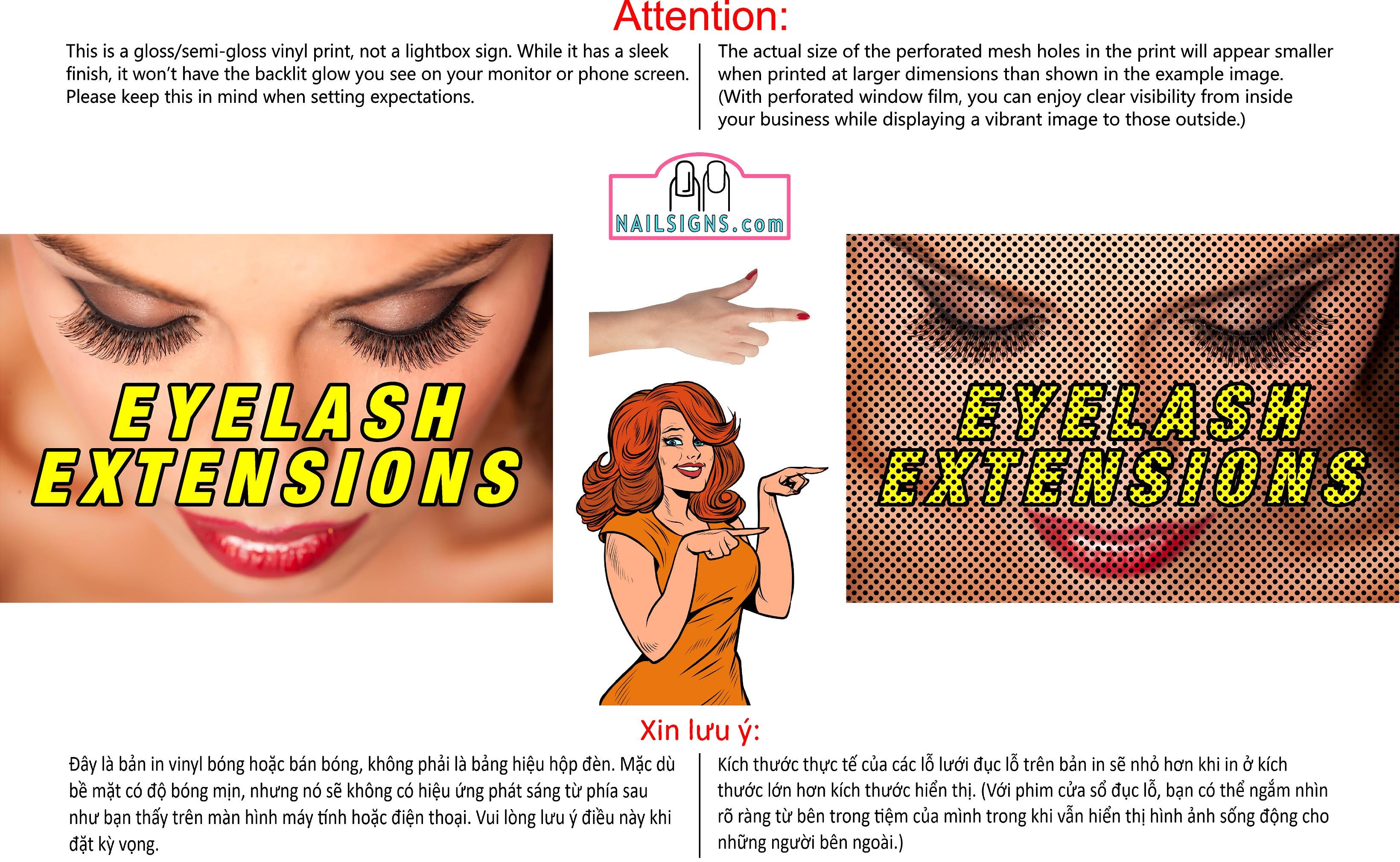 Eyelash 01 Perforated Mesh One Way Vision See-Through Window Vinyl Salon Sign Extension Horizontal