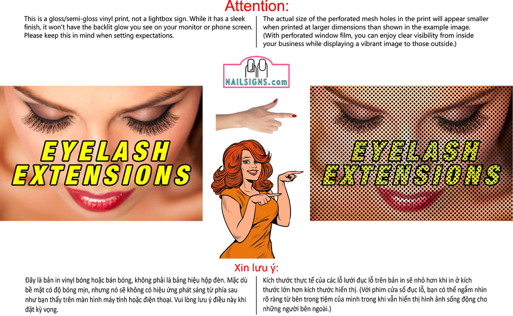 Eyelash 01 Perforated Mesh One Way Vision See-Through Window Vinyl Salon Sign Extension Horizontal