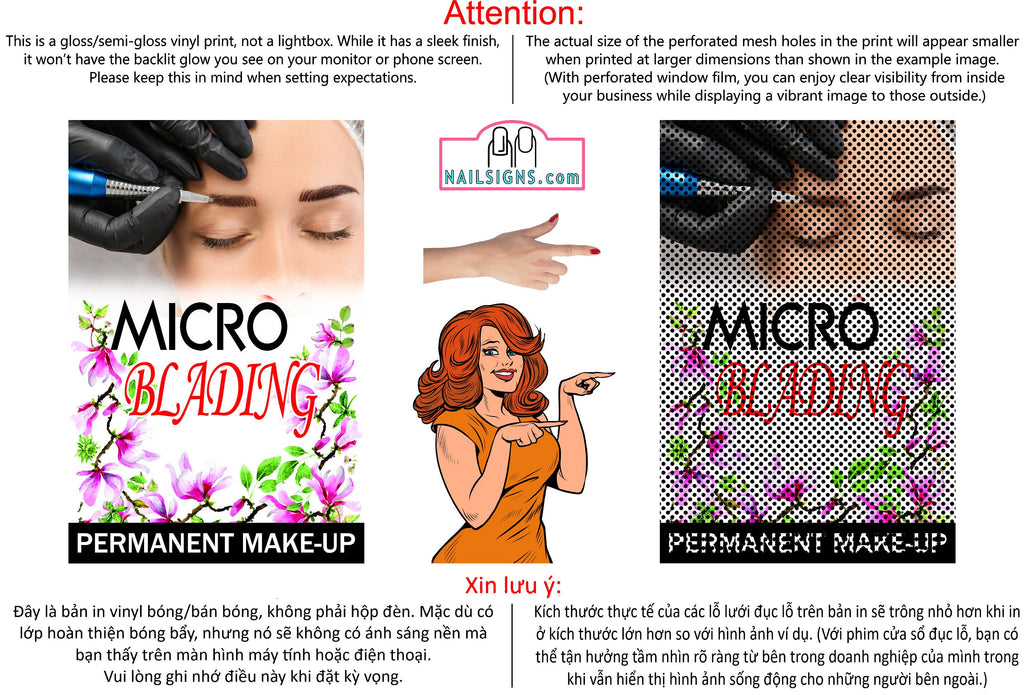 Microblading 11 Perforated Mesh One Way Vision See-Through Window Vinyl Salon Services Permanent Make-Up Vertical