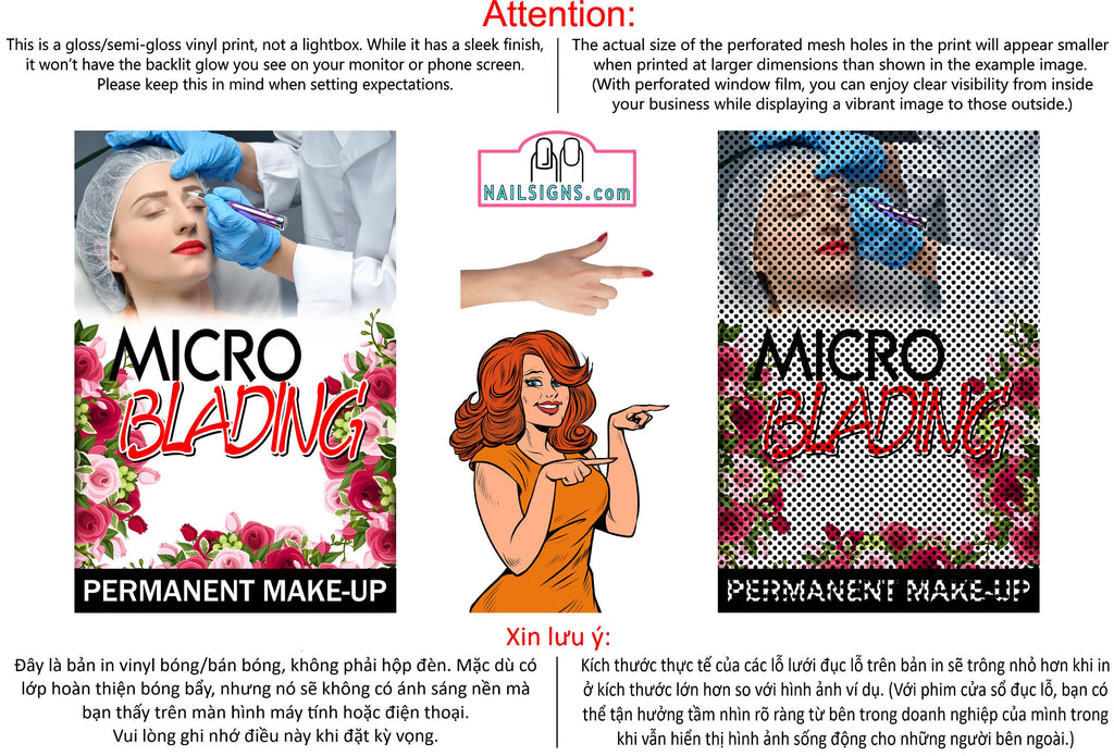 Microblading 12 Perforated Mesh One Way Vision See-Through Window Vinyl Salon Services Permanent Makeup Tattoo Vertical
