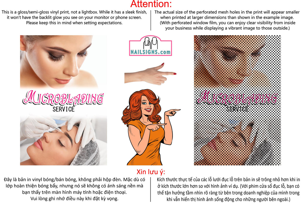 Microblading 13 Perforated Mesh One Way Vision See-Through Window Vinyl Salon Services Permanent Makeup Tattoo Vertical