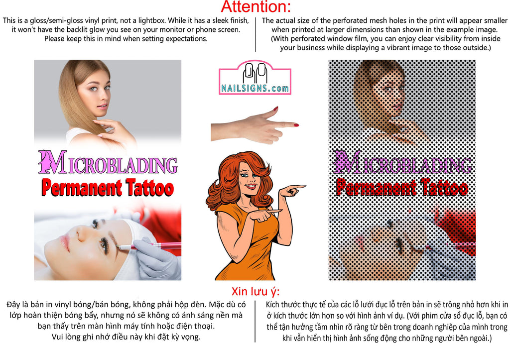 Microblading 14 Perforated Mesh One Way Vision See-Through Window Vinyl Salon Services Permanent Makeup Tattoo Vertical