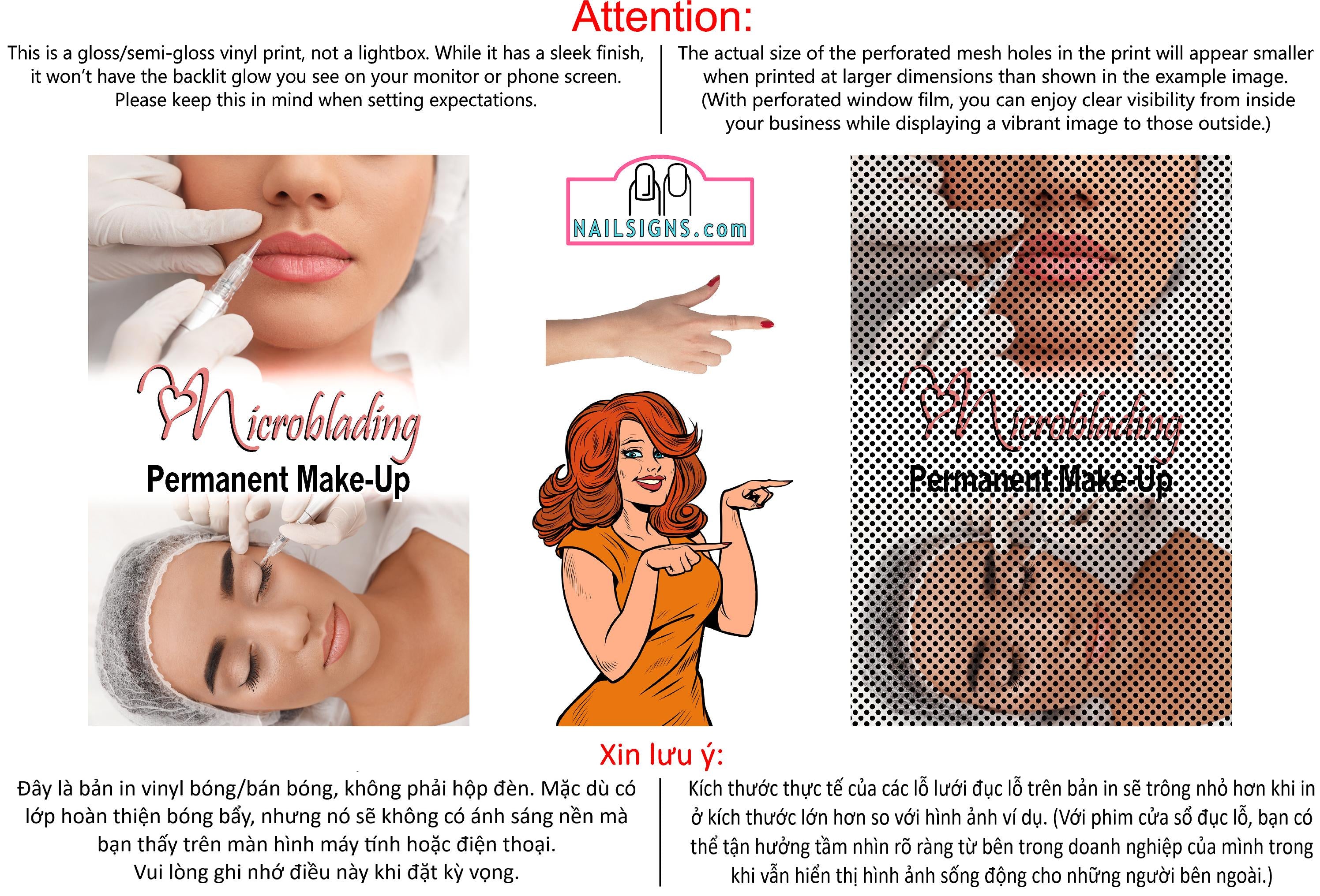 Microblading 15 Perforated Mesh One Way Vision See-Through Window Vinyl Salon Services Permanent Makeup Vertical