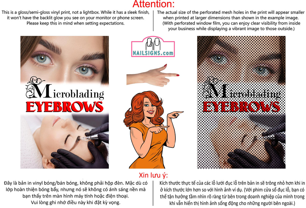 Microblading 16 Perforated Mesh One Way Vision See-Through Window Vinyl Salon Services Permanent Makeup Tattoo Vertical