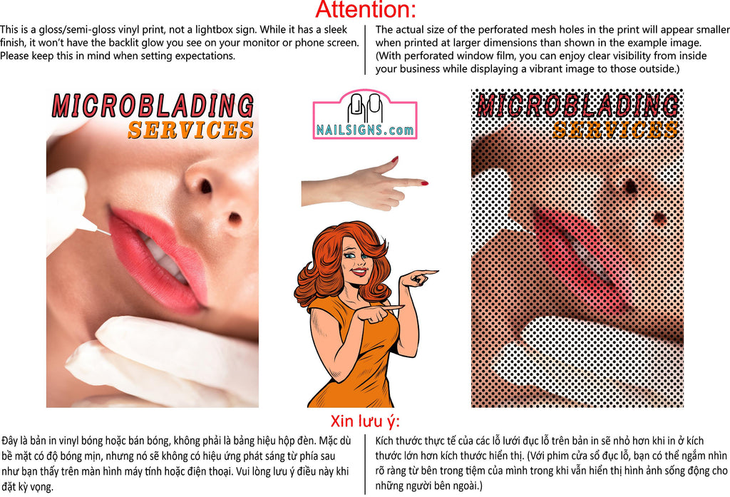 Microblading 04 Perforated Mesh One Way Vision See-Through Window Vinyl Salon Eyebrow Tattoo Vertical