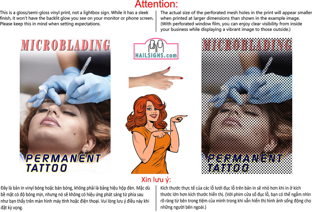 Microblading 06 Perforated Mesh One Way Vision See-Through Window Vinyl Salon Permanent Tattoo Vertical