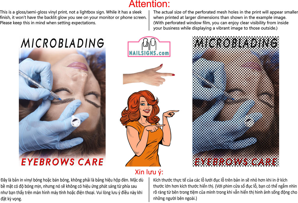 Microblading 07 Perforated Mesh One Way Vision See-Through Window Vinyl Salon Eyebrows Care Vertical