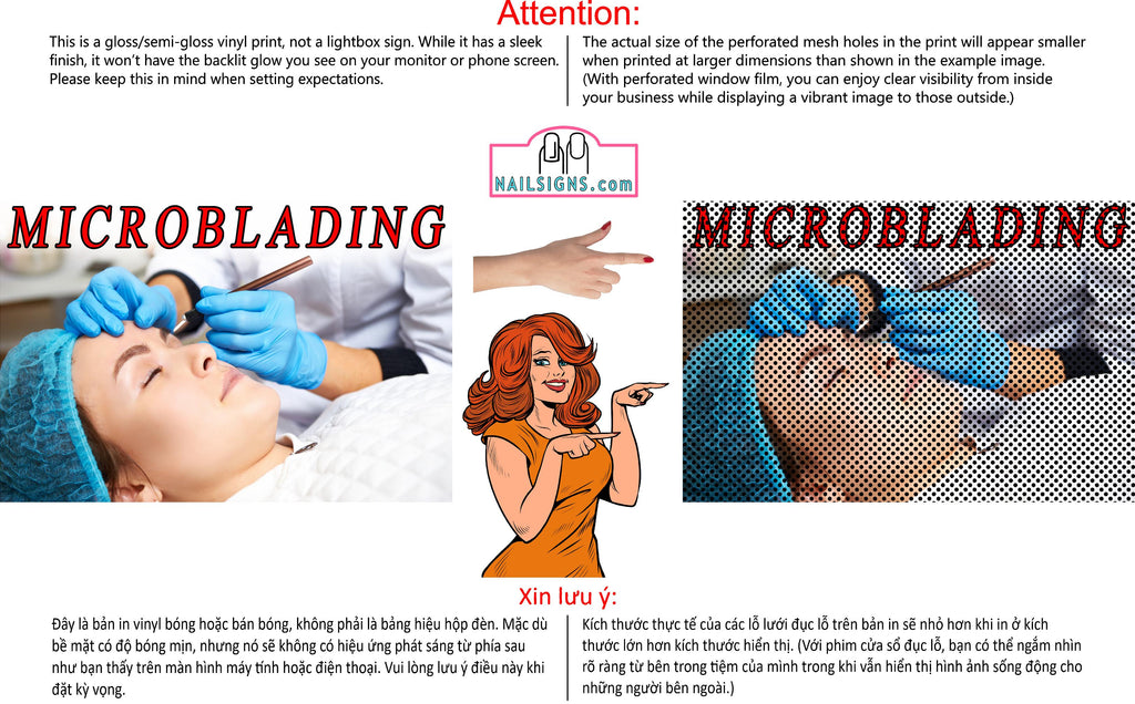Microblading 08 Perforated Mesh One Way Vision See-Through Window Vinyl Salon Eyebrows Care Horizontal