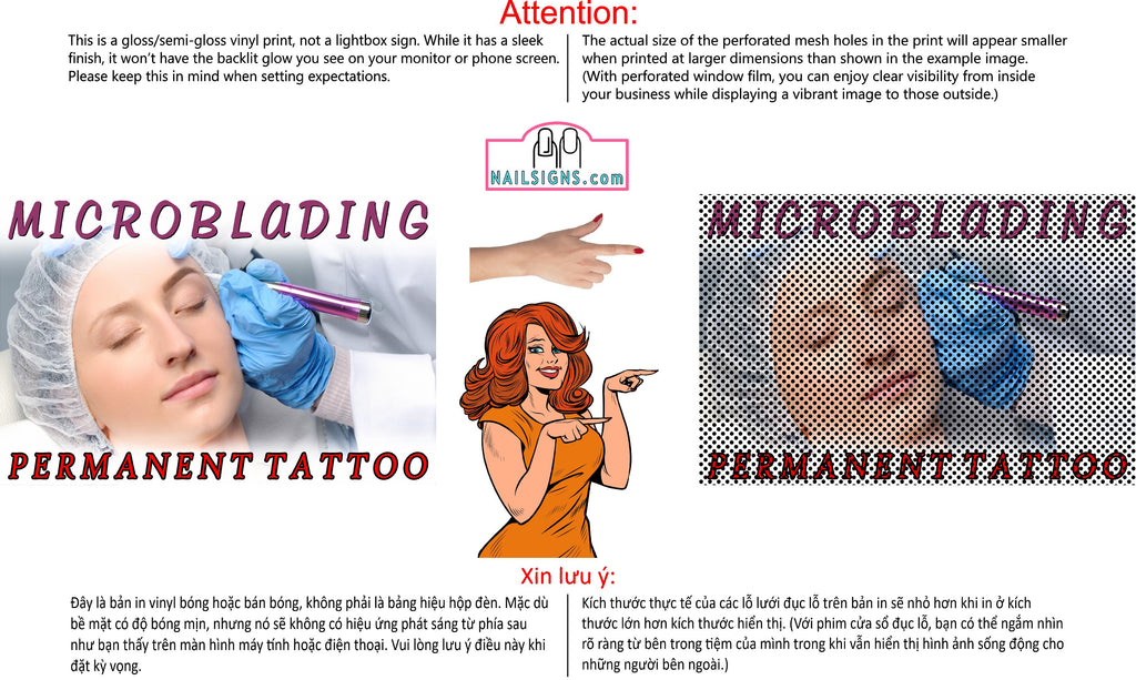 Microblading 09 Perforated Mesh One Way Vision See-Through Window Vinyl Salon Eyebrows Care Horizontal