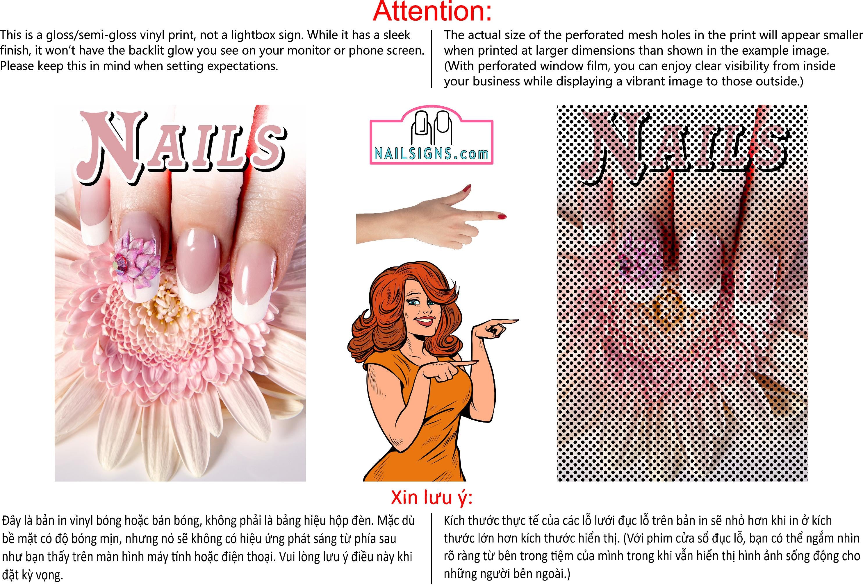 Nails 15 Perforated Mesh One Way Vision See-Through Window Vinyl Salon Sign Vertical