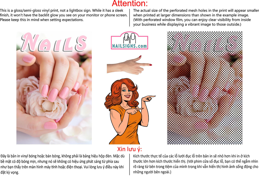 Nails 17 Perforated Mesh One Way Vision See-Through Window Vinyl Salon Sign Vertical
