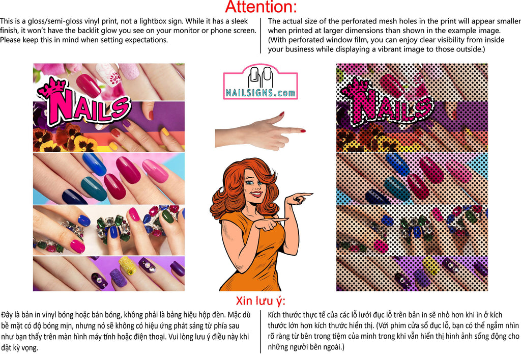 Nails 19 Perforated Mesh One Way Vision See-Through Window Vinyl Salon Sign Vertical