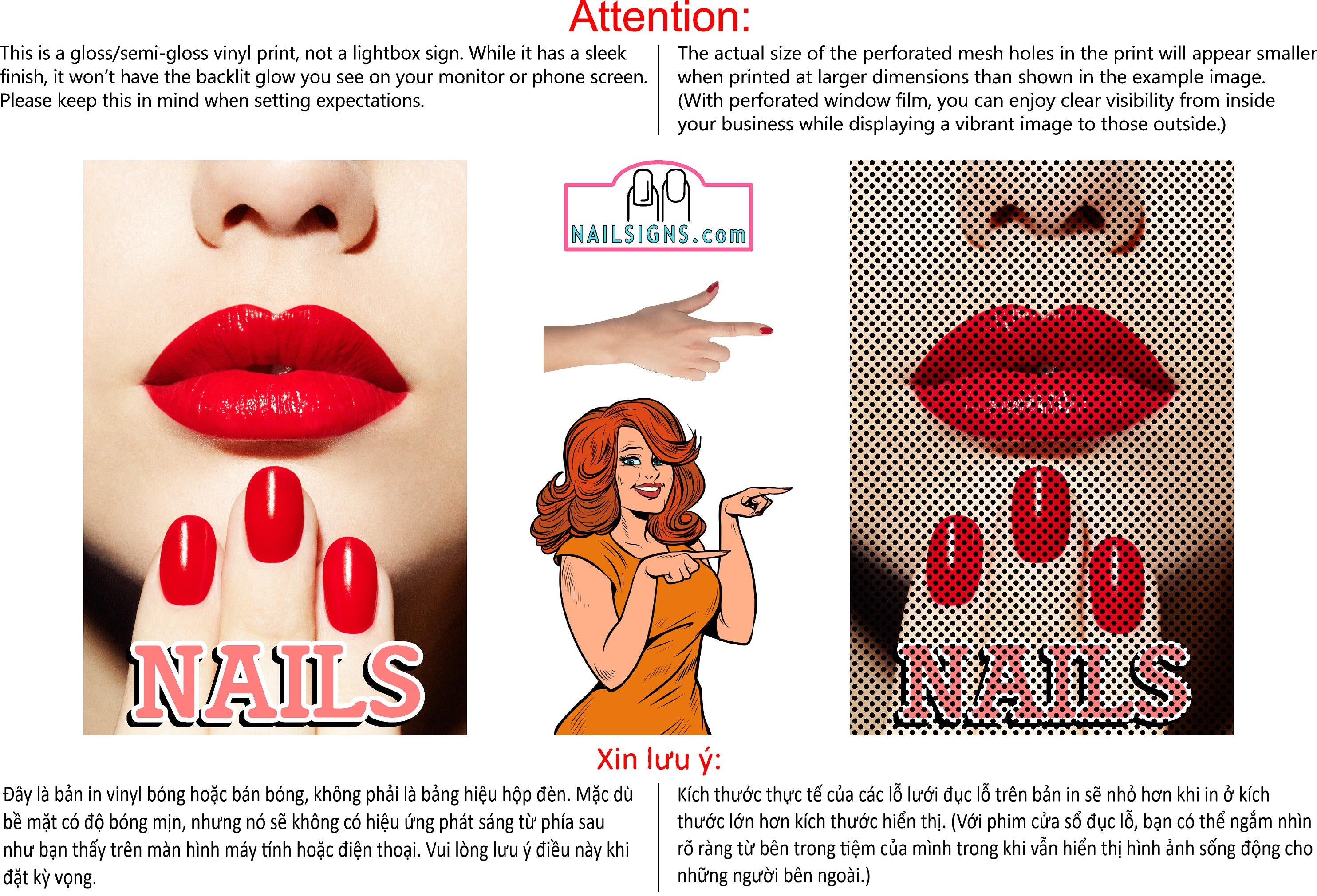 Nails 02 Perforated Mesh One Way Vision See-Through Window Vinyl Salon Sign Vertical