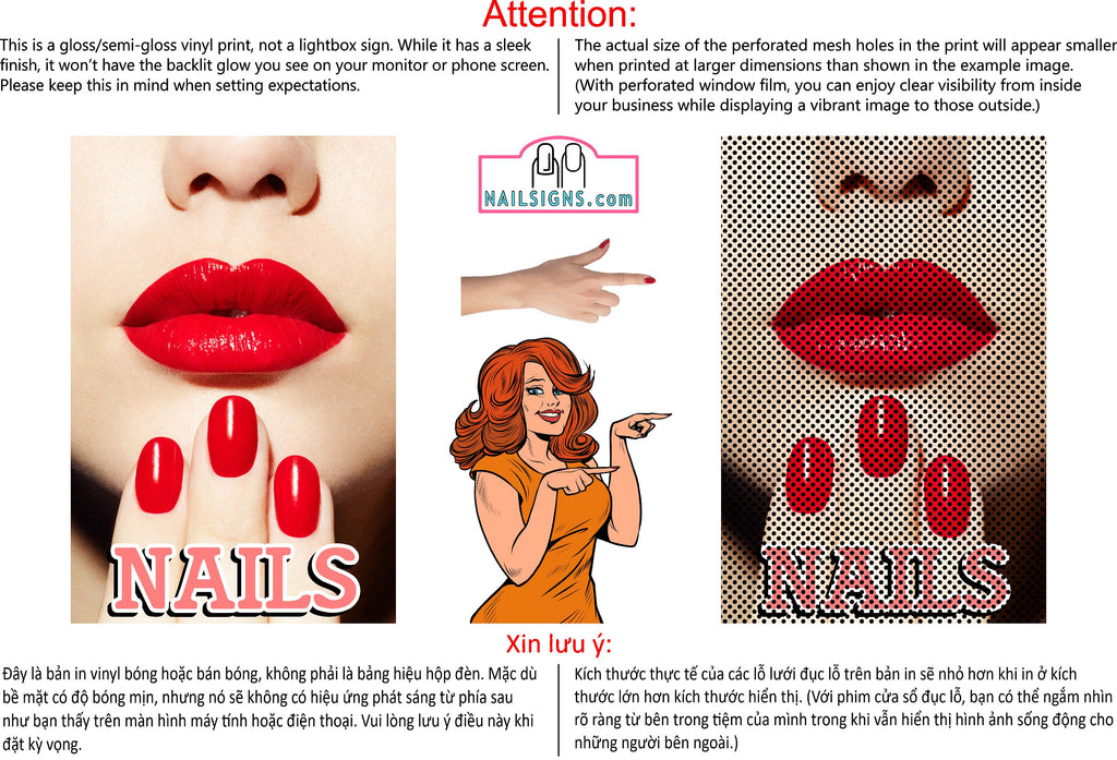Nails 02 Perforated Mesh One Way Vision See-Through Window Vinyl Salon Sign Vertical