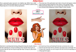 Nails 02 Perforated Mesh One Way Vision See-Through Window Vinyl Salon Sign Vertical