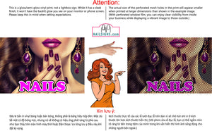 Nails 03 Perforated Mesh One Way Vision See-Through Window Vinyl Salon Sign Horizontal
