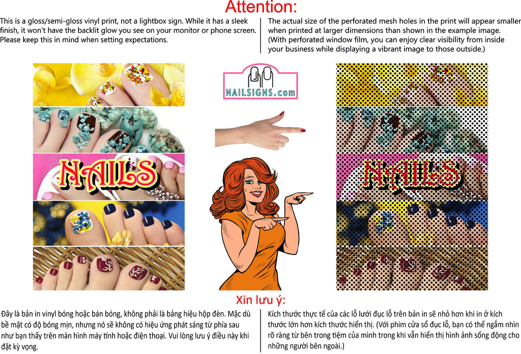 Nails 04 Perforated Mesh One Way Vision Window Vinyl Salon See-Through Sign Vertical