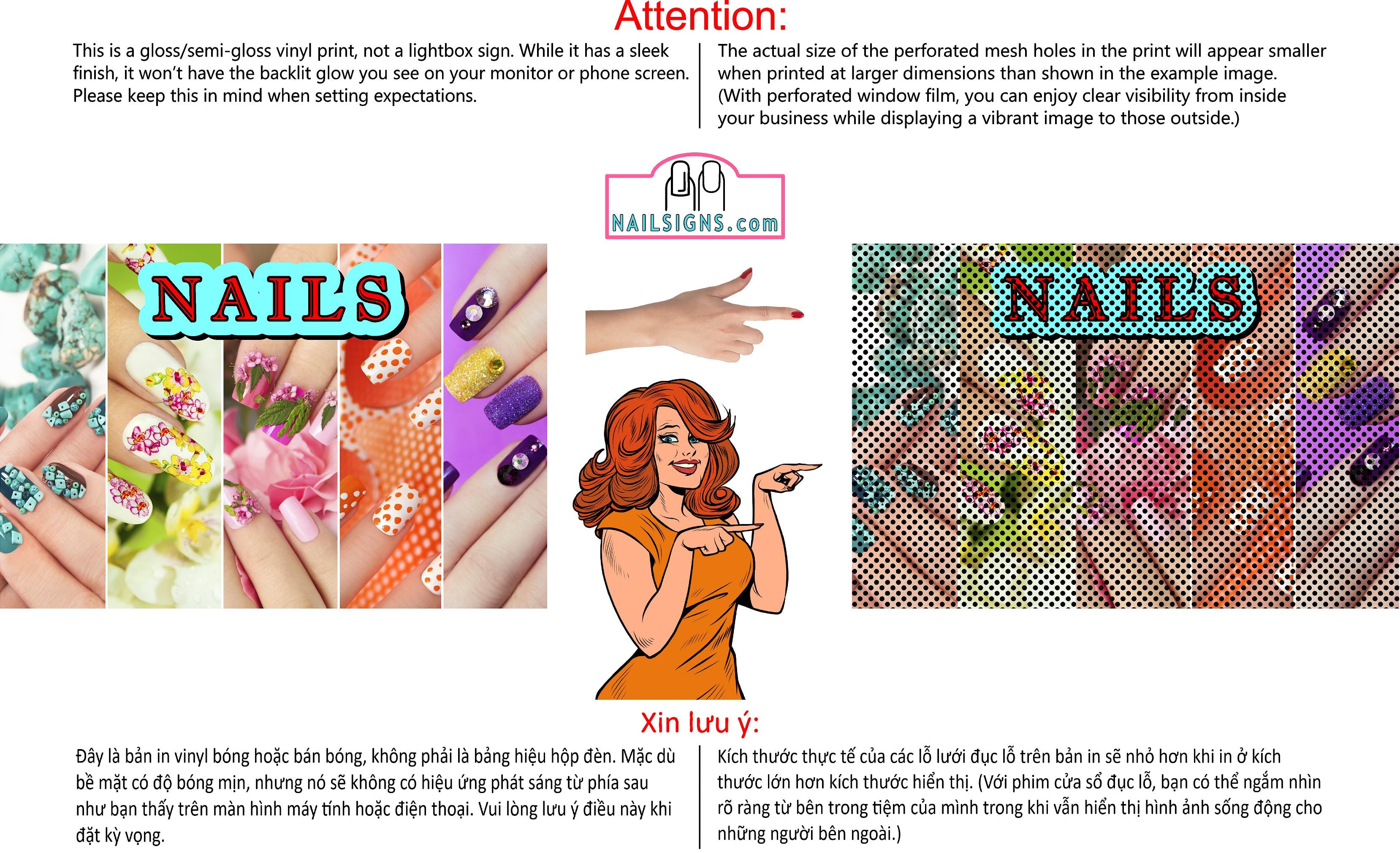 Nails 06 Perforated Mesh One Way Vision Window Vinyl Nail Salon See-Through Sign Horizontal