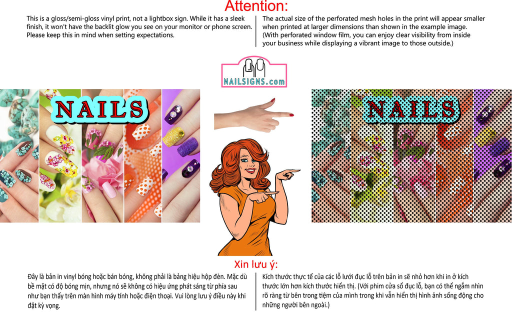 Nails 06 Perforated Mesh One Way Vision Window Vinyl Nail Salon See-Through Sign Horizontal