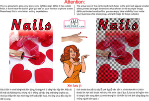 Nails 07 Perforated Mesh One Way Vision See-Through Window Vinyl Salon Sign Vertical