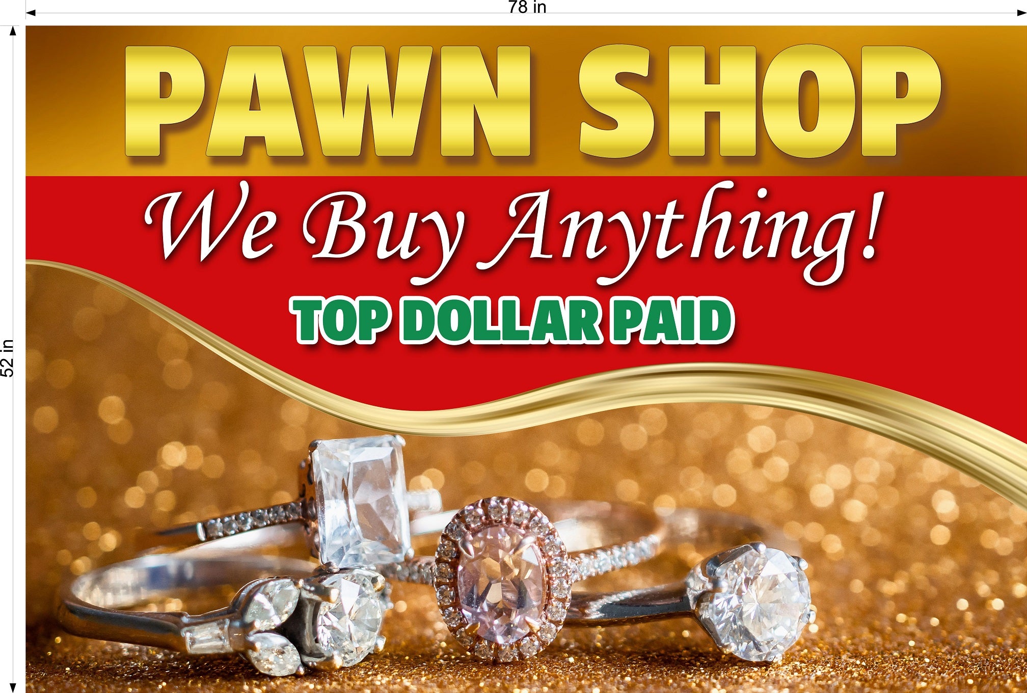Pawn Shop 09 Photo-Realistic Paper Poster Premium Interior Inside Sign Buy Gold Silver Jewelry Wall Window Non-Laminated Horizontal