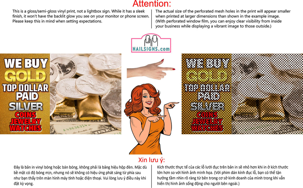 Pawn Shop 10 Perforated Mesh One Way Vision See Through Window Vinyl Buy Gold Silver Jewelry Sign Salon Horizontal